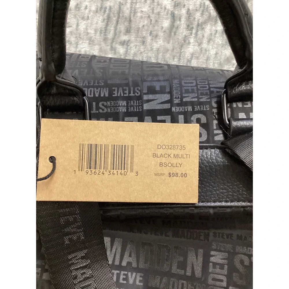 Steve Madden BSOLLY Backpack Black Multi Logo‎ Print Nylon Bag DO328735 NEW